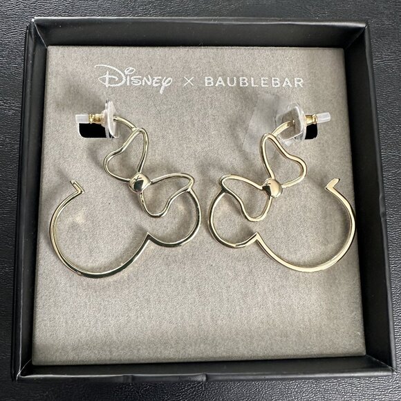 Baublebar Jewelry - BaubleBar Minnie Mouse Silhouette Gold Tone Hoop Earrings NEW